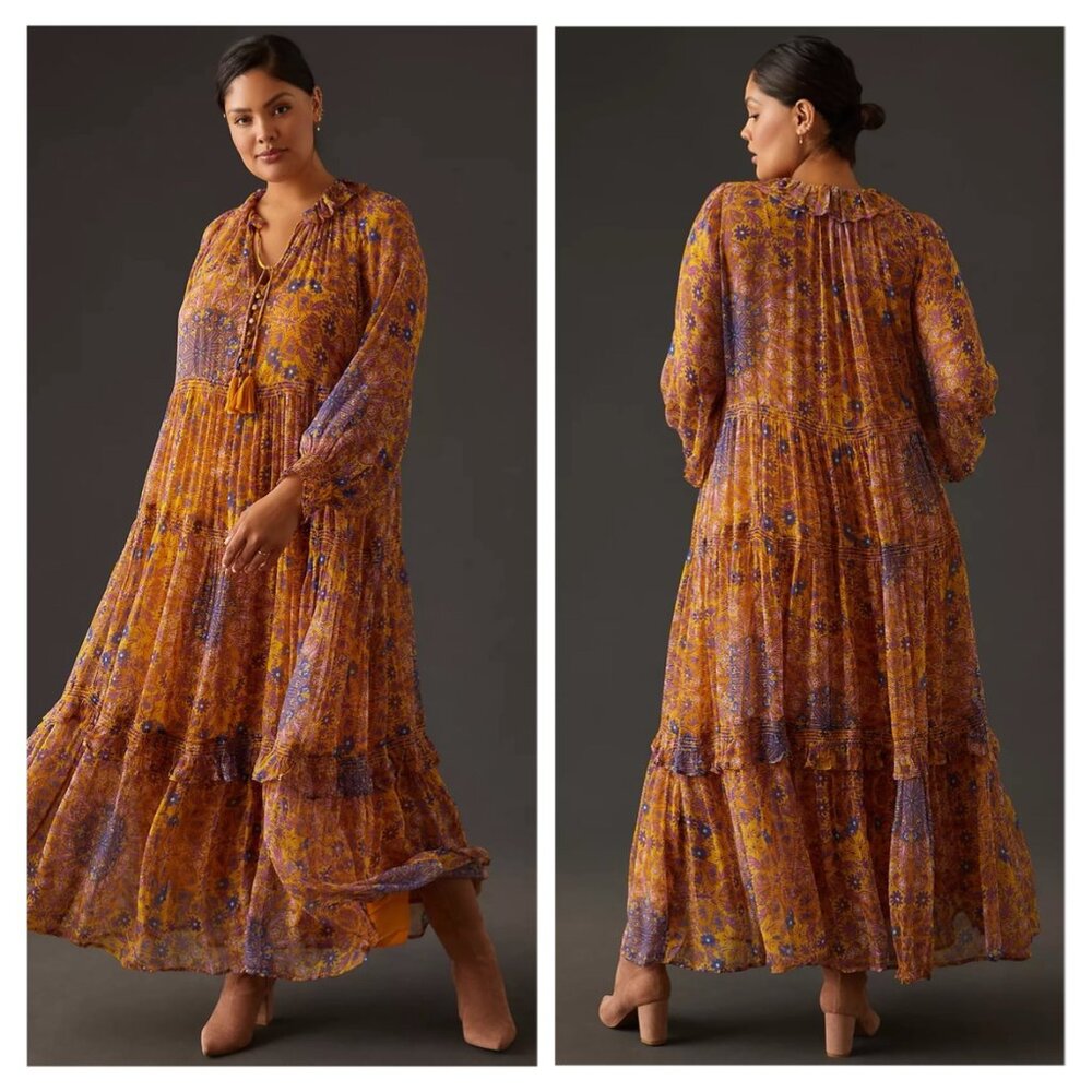NWT Anthropologie The Marais Printed Chiffon Maxi Dress - Picture 3 of 4